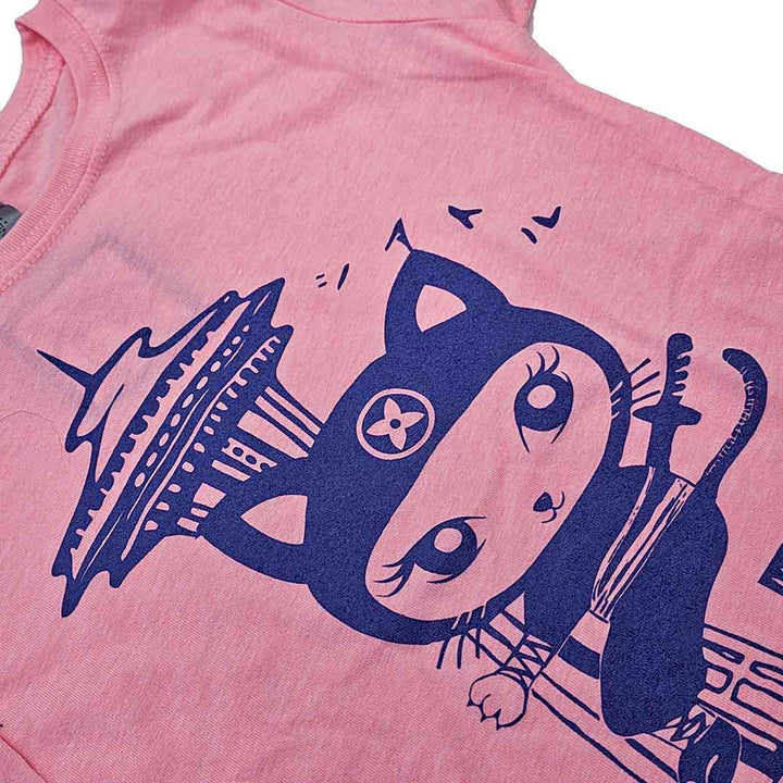 Kids Tee - Ninja Kitty on Space Needle Purple on Pink Fitted Tee by Namu