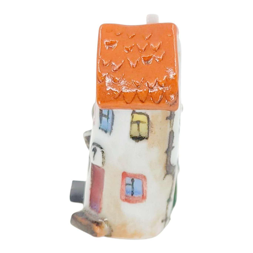 Collectible - Tiny House - Giftshop (White Walls, Orange Roof, Green Door) by Mist Ceramics