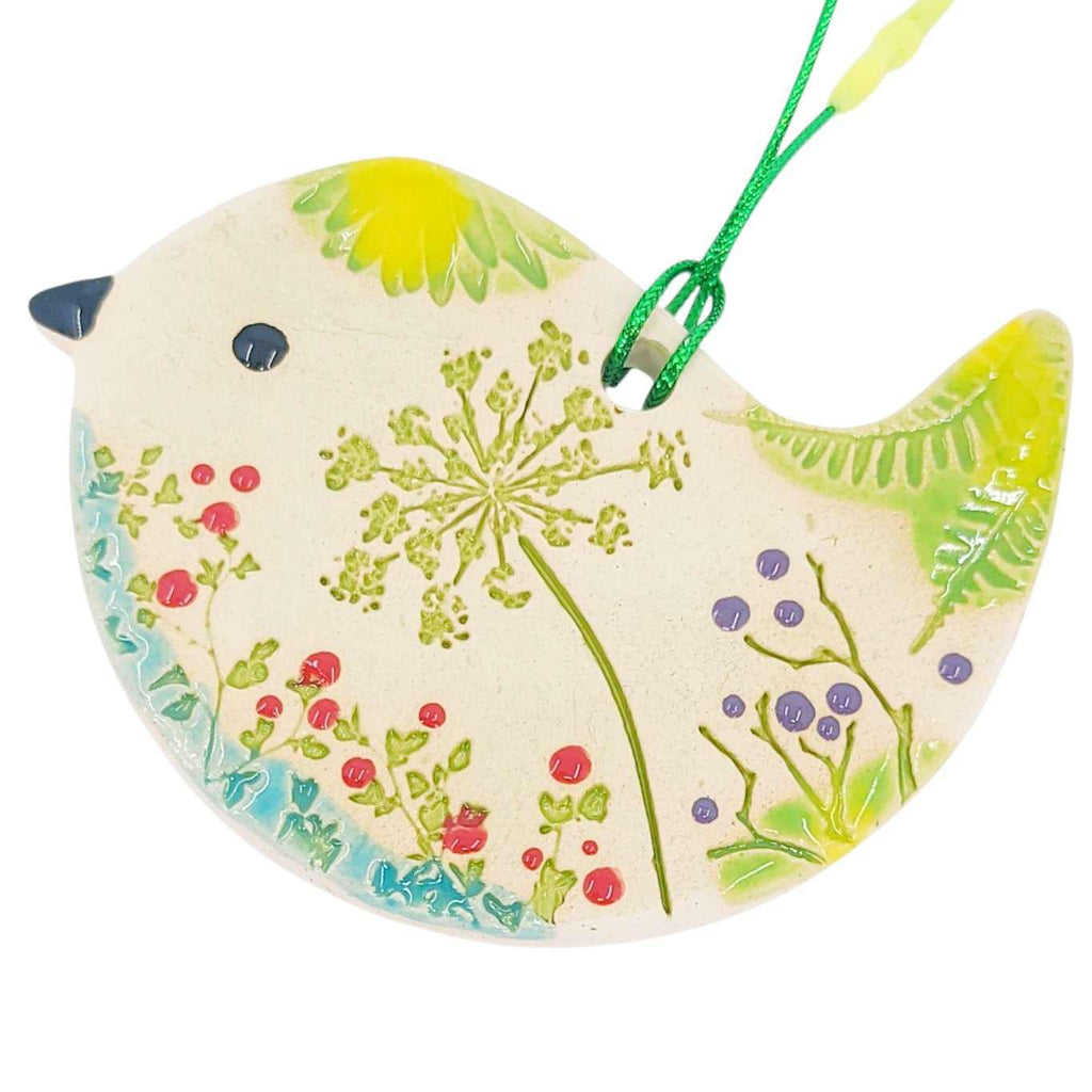 Ornament -  Pressed Flower Chickadee Clay Ornament by Walton Clay Studio