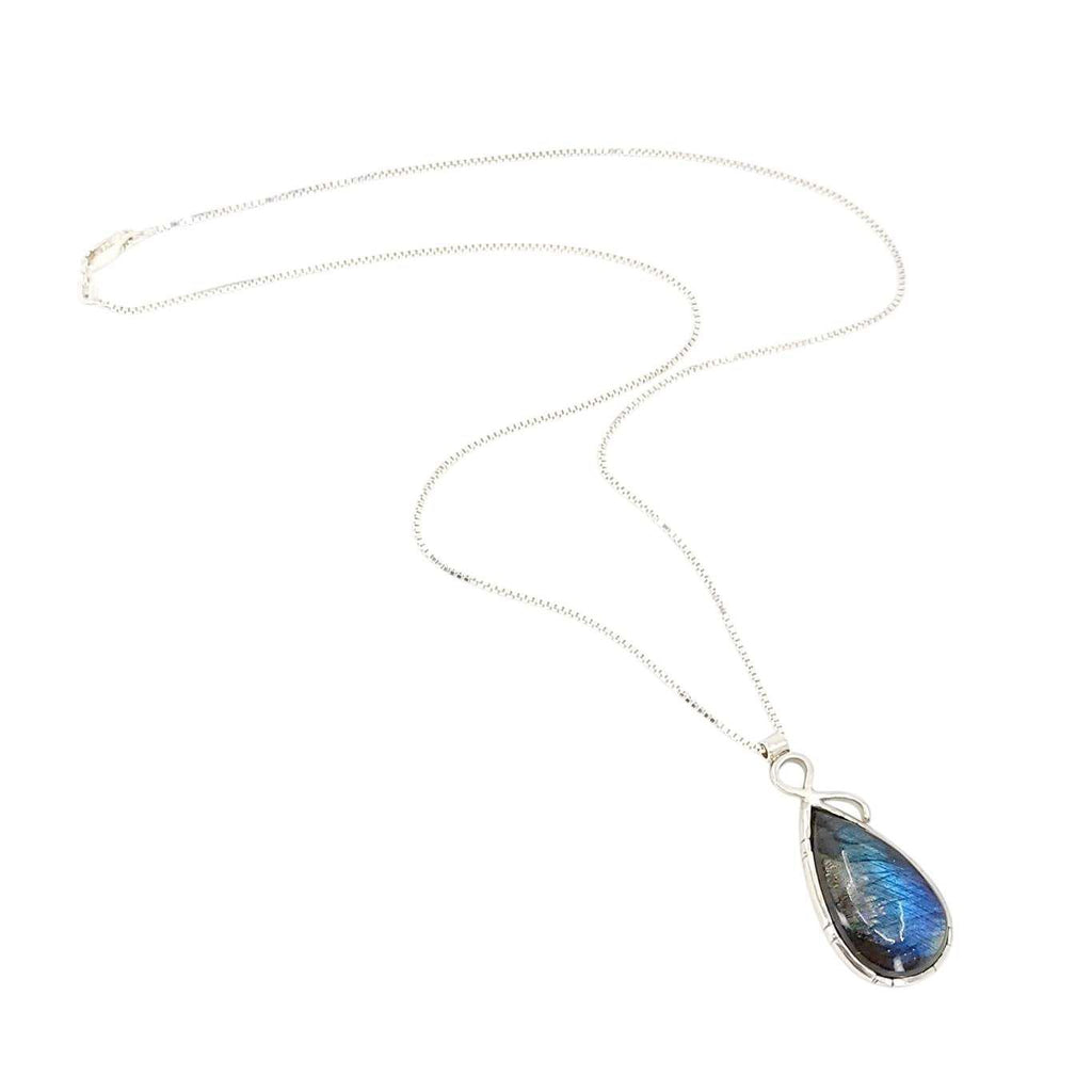 Necklace - Bezeled Labradorite Teardrop Pendant by imakecutestuff