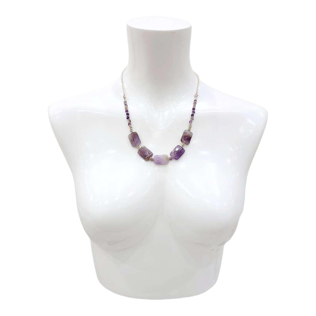 Necklace - Amethyst Rectangle Five Beads by Tiny Aloha