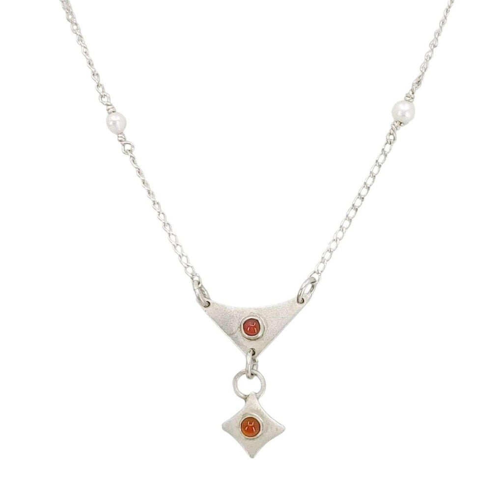 Necklace - Triangle Diamond Drop Stone Pendant (Carnelian, Freshwater Pearl, Sterling Silver) by imakecutestuff
