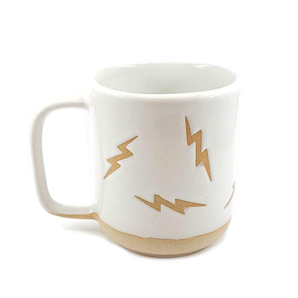 Mug - 8oz - White Wonky Lightning Bolt Mug by Ruby Farms Pottery