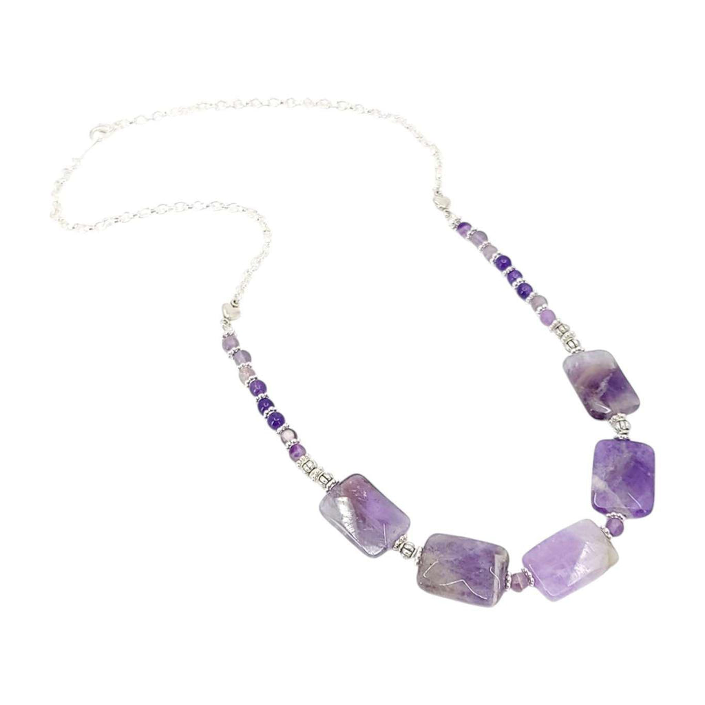 Necklace - Amethyst Rectangle Five Beads by Tiny Aloha