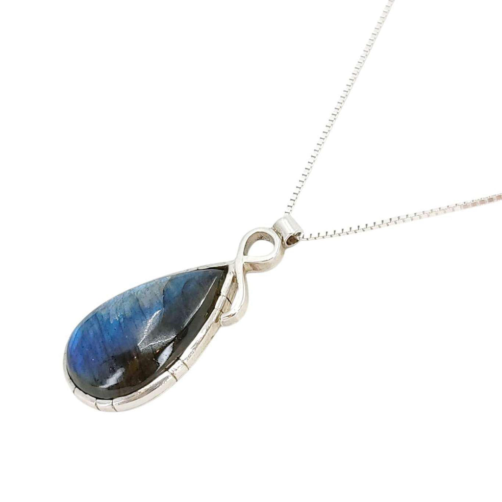 Necklace - Bezeled Labradorite Teardrop Pendant by imakecutestuff