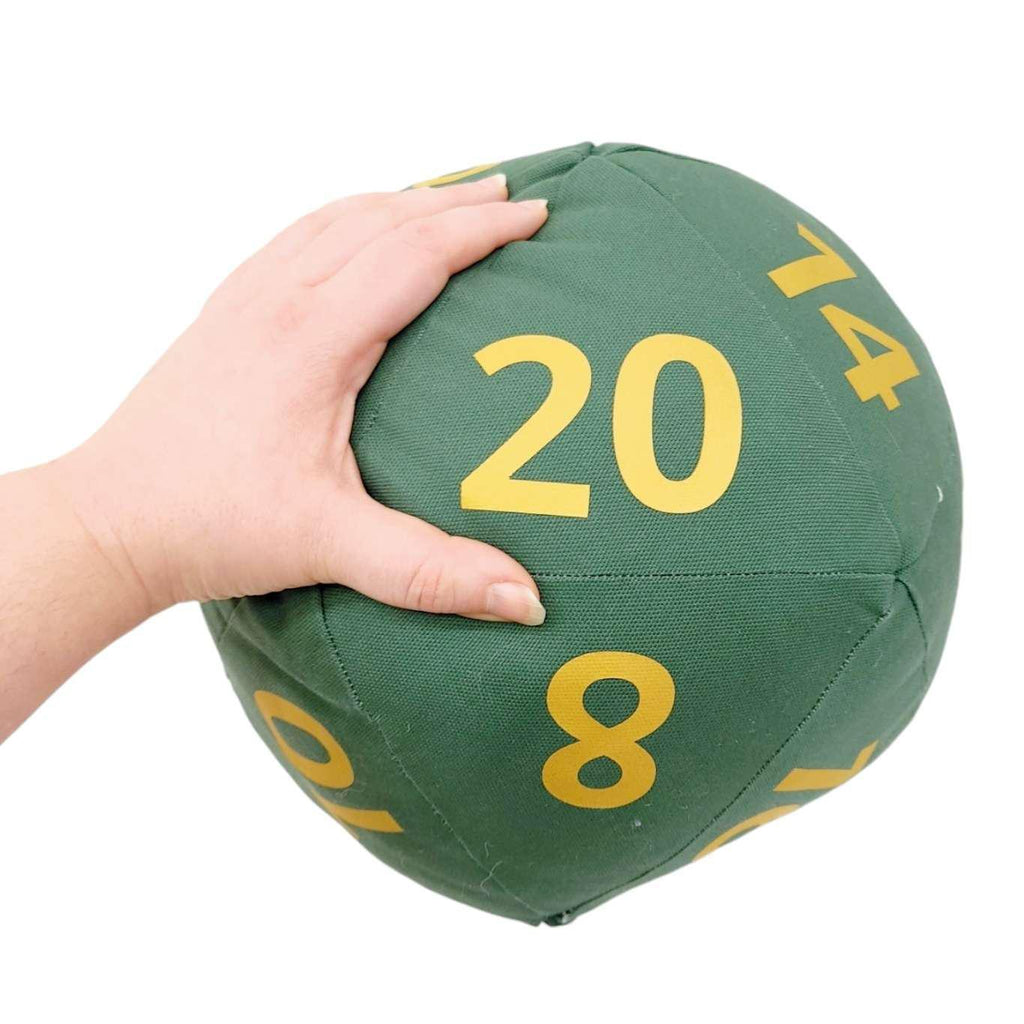 Pillow - Large D20 Plush in Green Canvas with Gold Numbers by Saving Throw Pillows