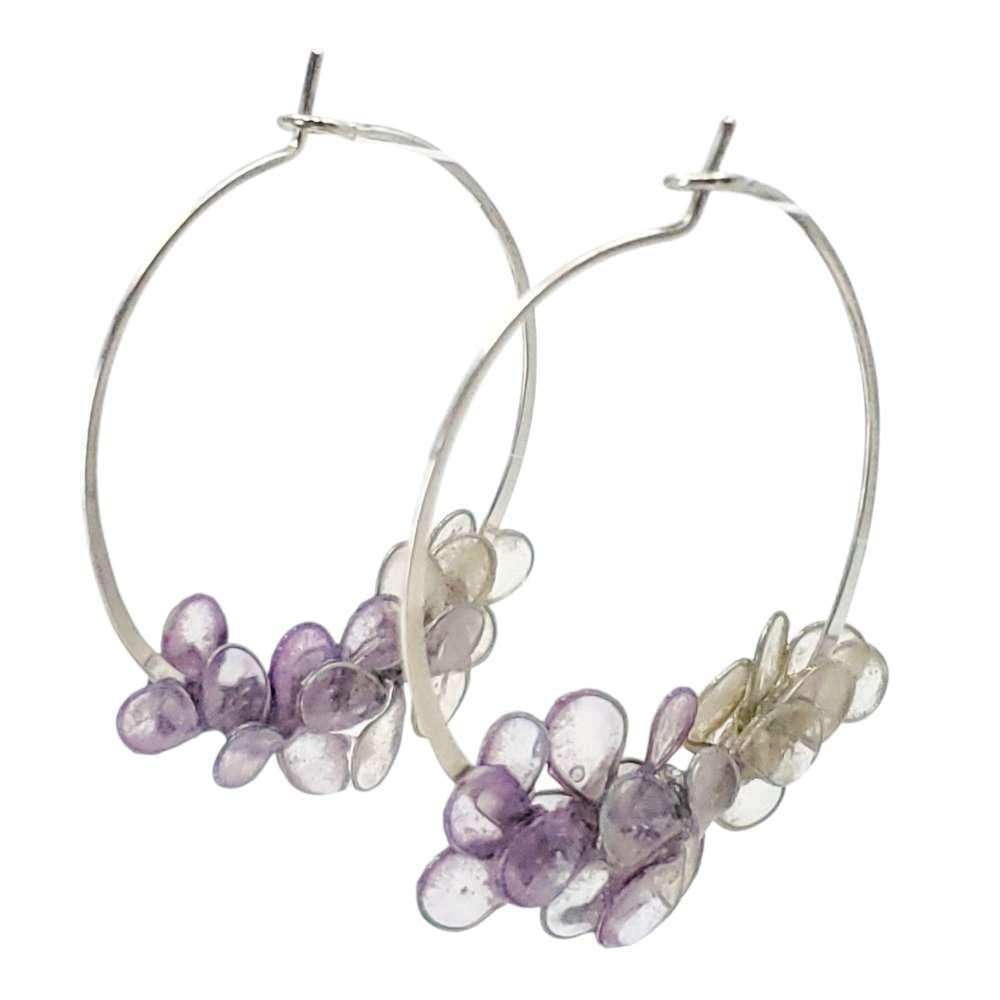 Earrings - Small Cherry Blossom Silver Hoops (Assorted Colors) by Verso