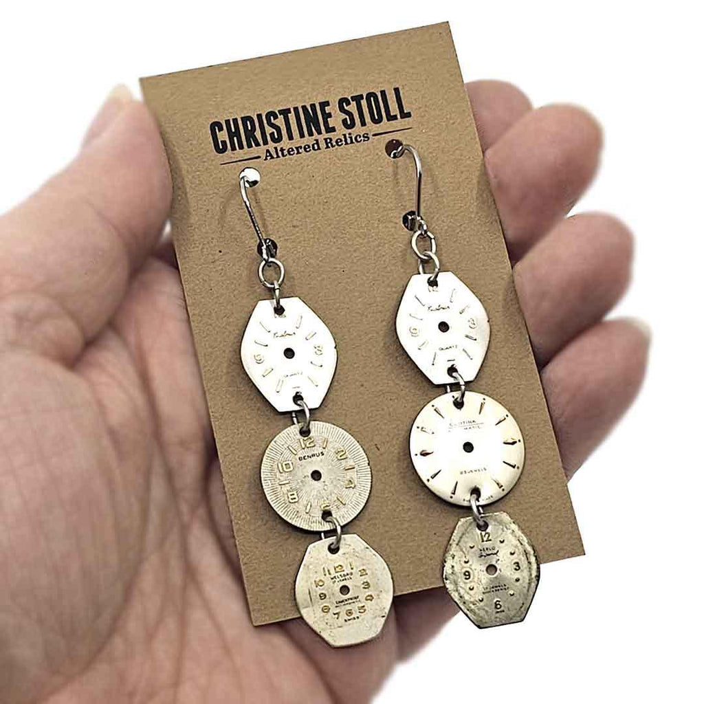 Earrings - Watch Dials Trio - Antiqued Brass (A, B, or C) by Christine Stoll