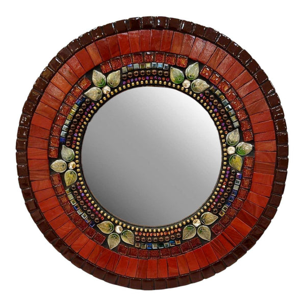 Mosaic Mirror - 10in Round (Sangria Red) by Zetamari Mosaic Artworks