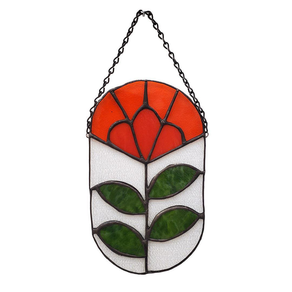 Wall Art - Oval (Red Flower) Stained Glass By Kokoro Designs