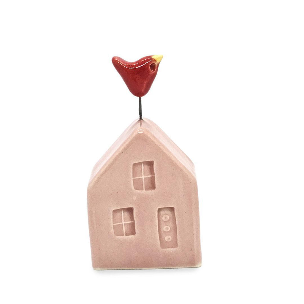 Tiny Pottery House - Light Pink with Bird (Red) by Tasha McKelvey Copy