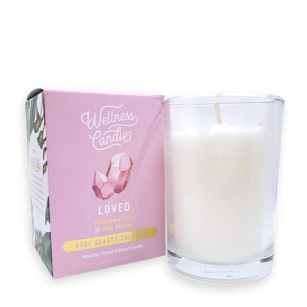 Candle 8oz - Rose Quartz (Loved) Clear Glass by Bee Lucia