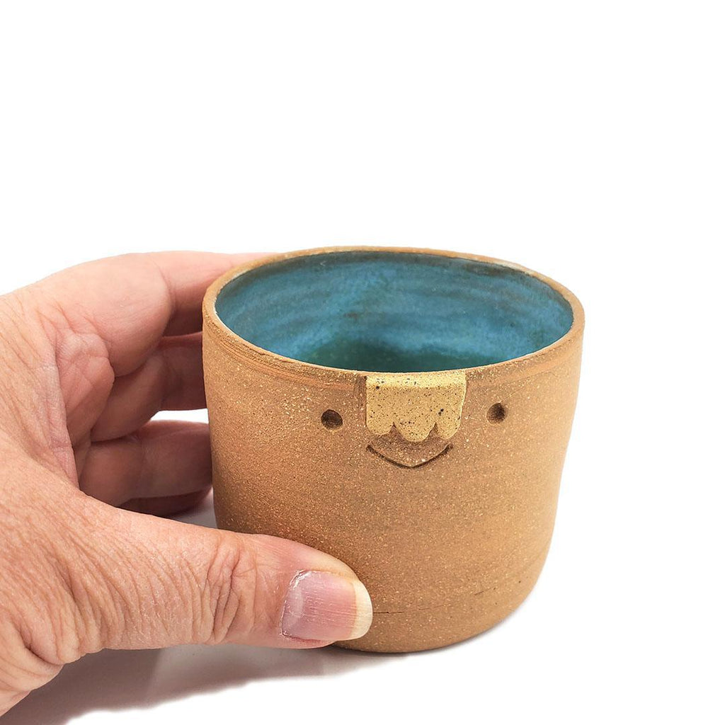 Friendly Planter-  S - Smiling (Teal Interior) by Kathy Manzella Ceramics
