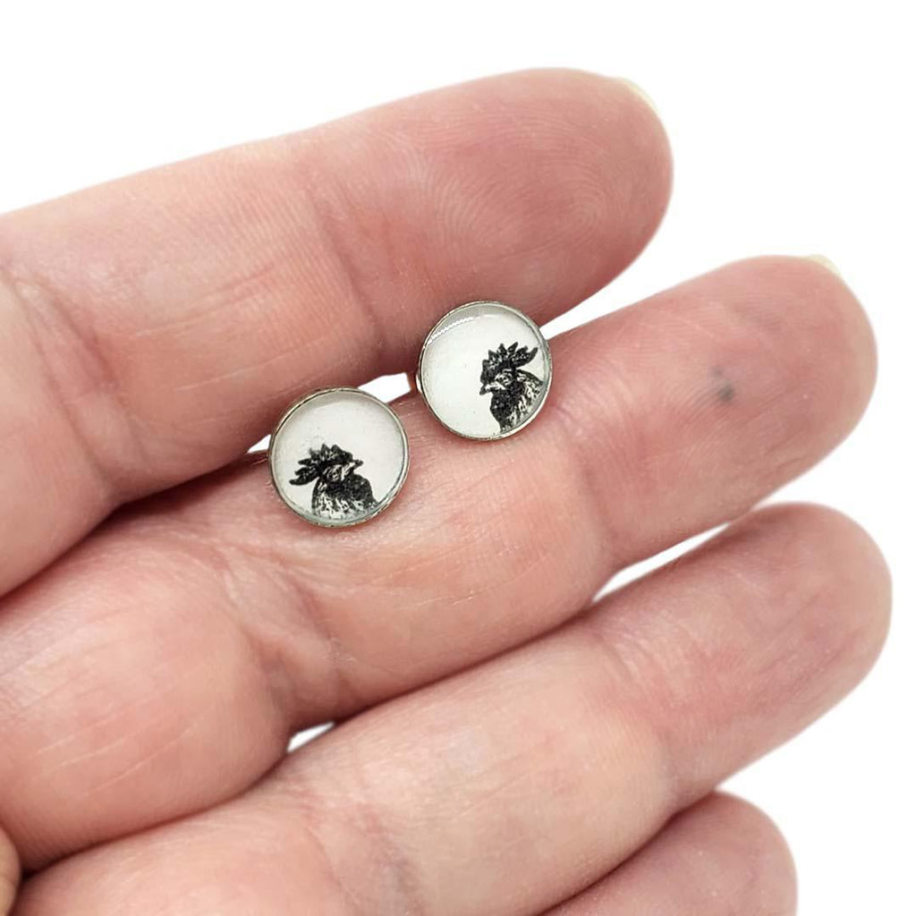 Earrings - Tiny Posts - Rooster Antiqued Silver by Christine Stoll | Altered Relics
