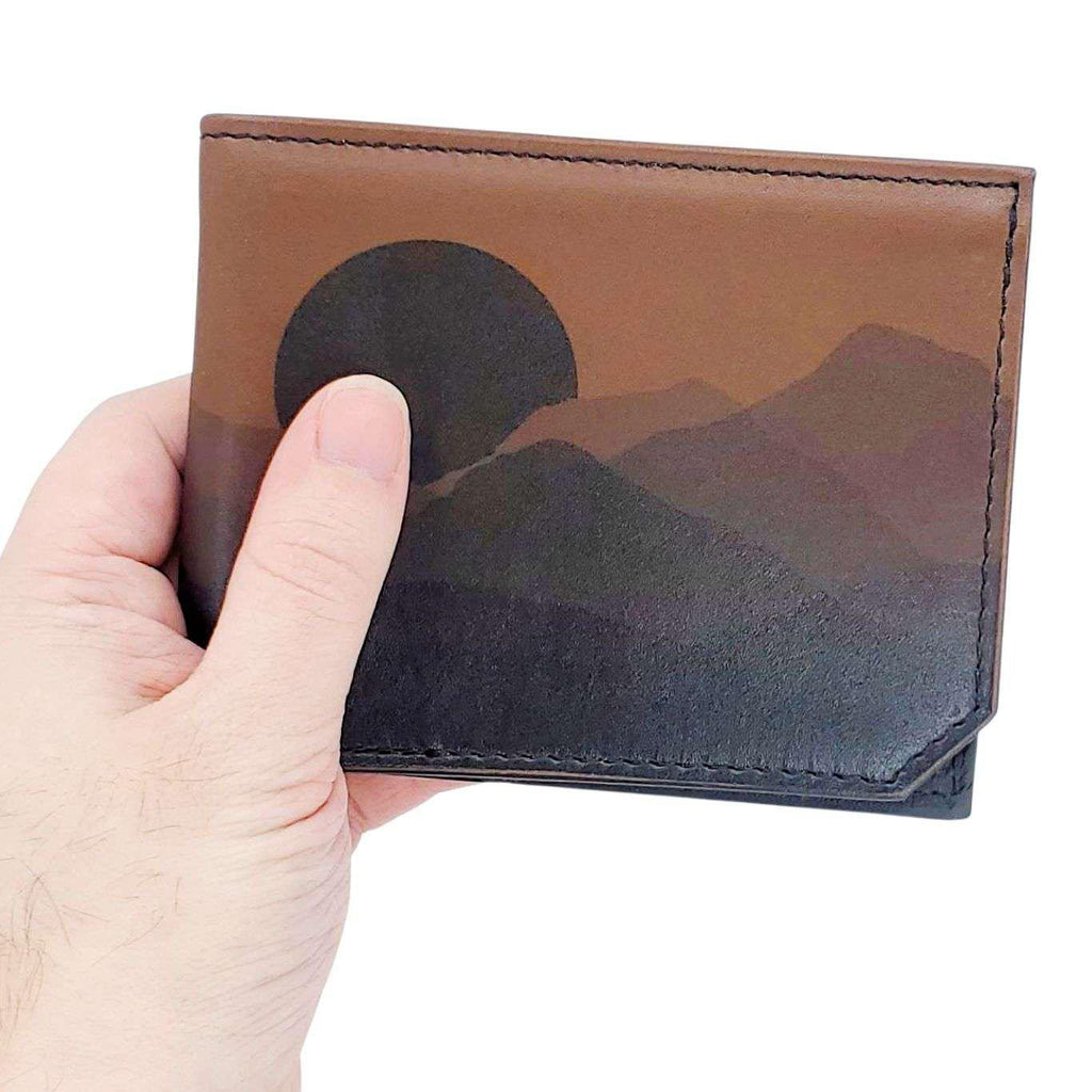 Leather Wallet - Faded Mountains (Brown) by Backerton