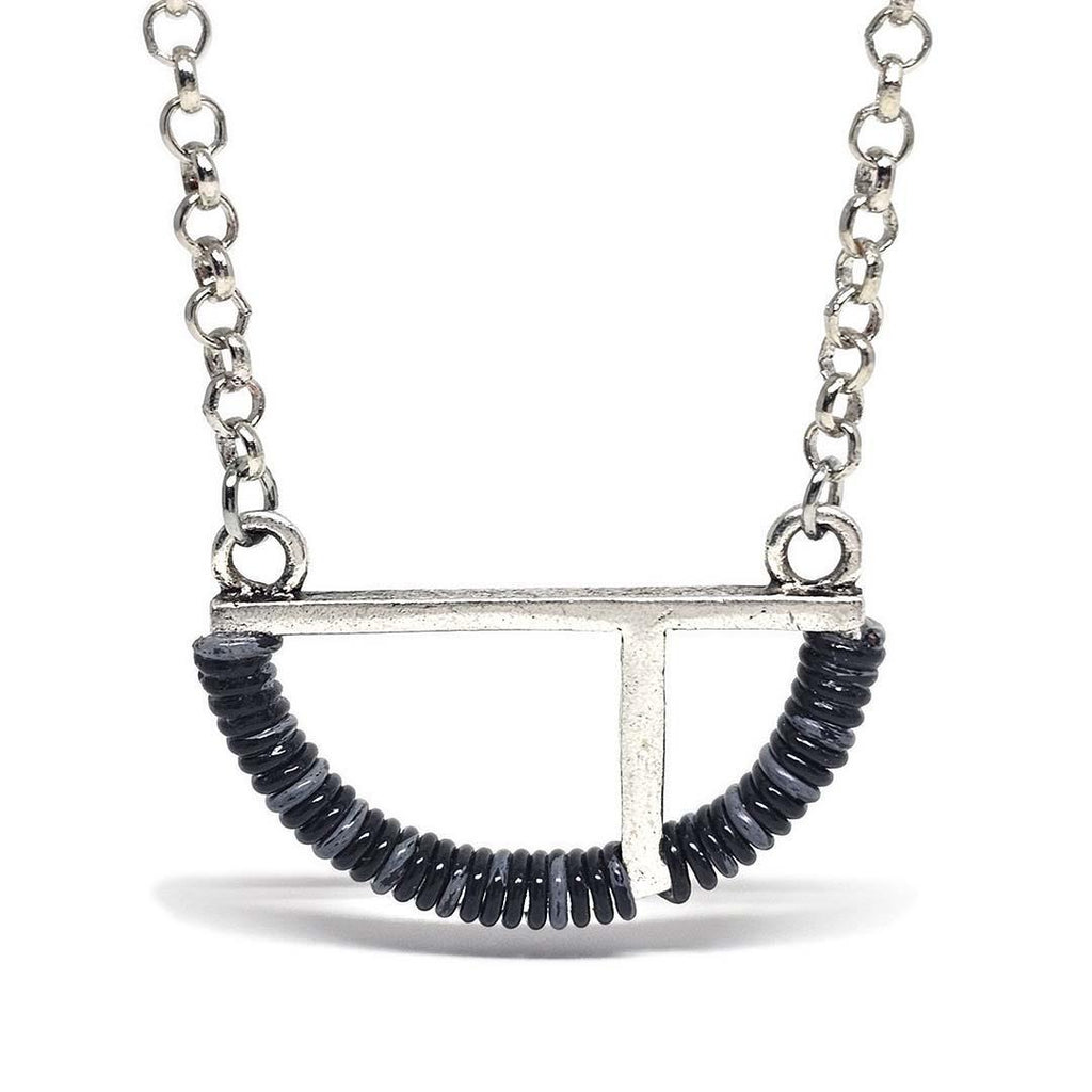 Necklace - Split Half Circle (Charcoal Gray Telecom Wire) by XV Studios