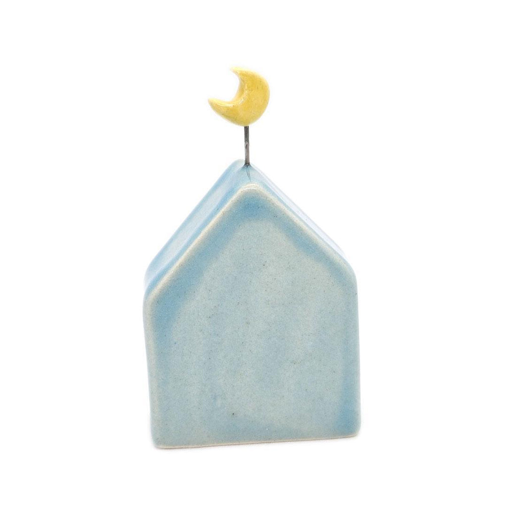 Tiny Pottery House - Aqua Blue with Moon by Tasha McKelvey