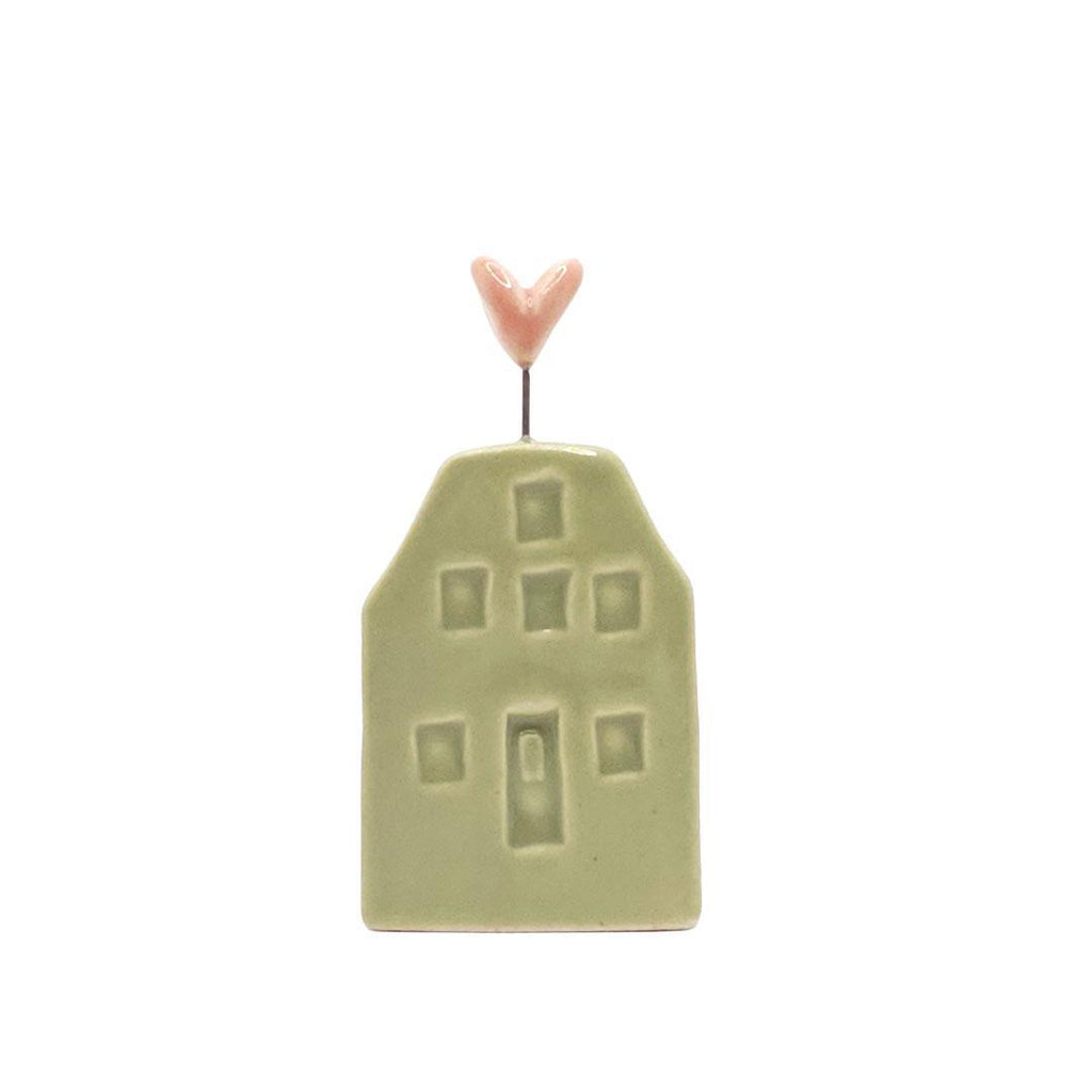 Tiny Pottery House - Grass Green with Heart (Red or Pink) by Tasha McKelvey