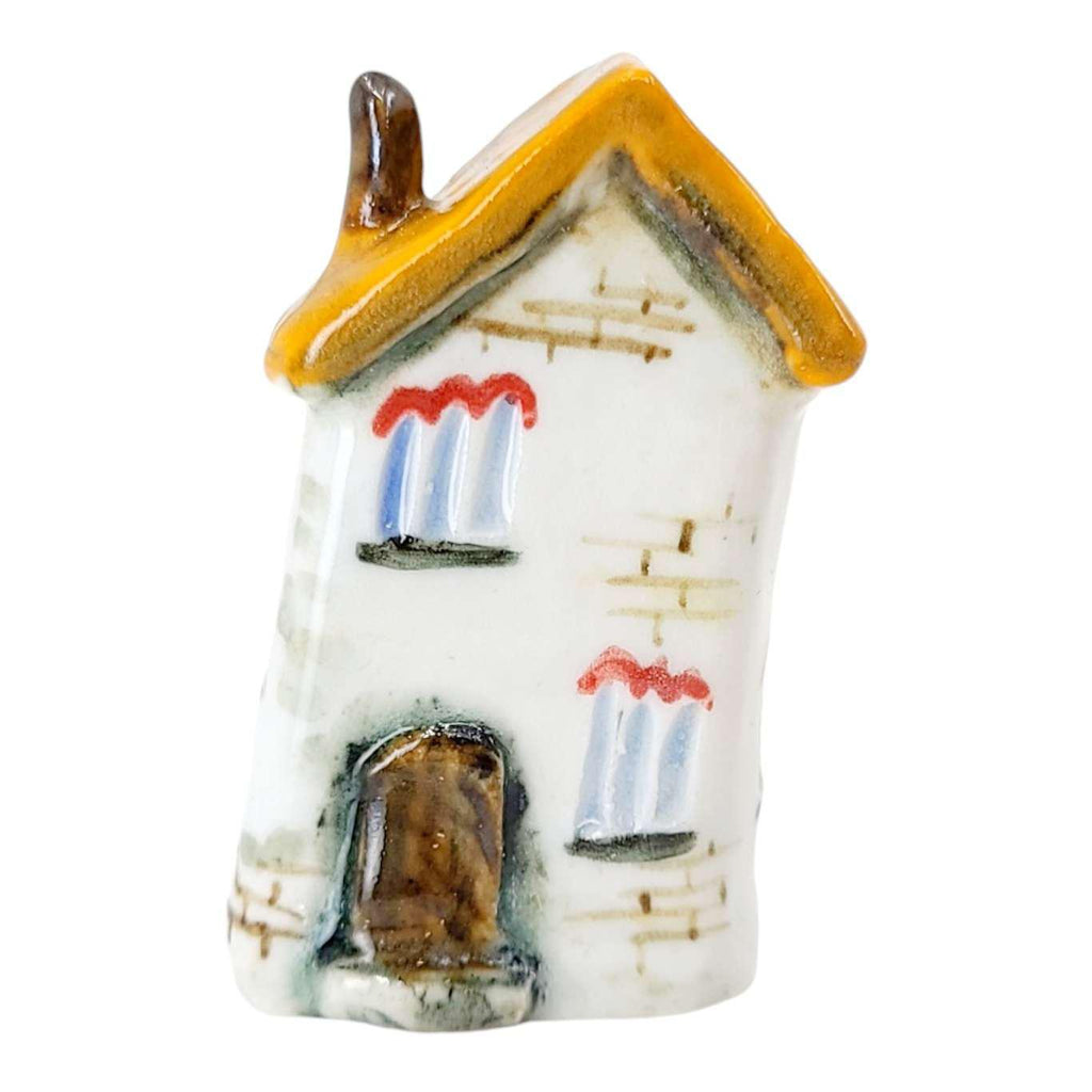 Tiny House - White House Brown Door Light Brown Roof by Mist Ceramics