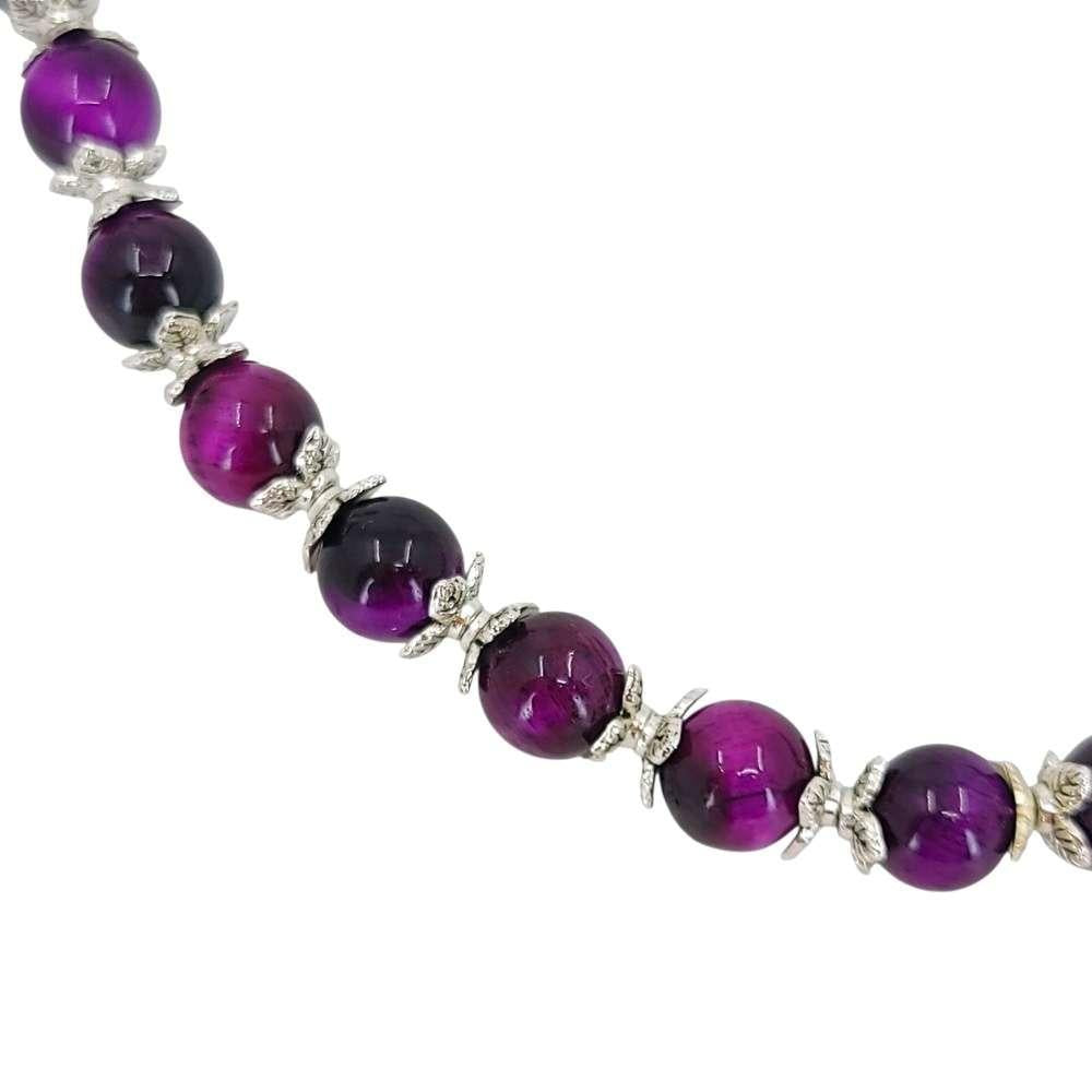 Necklace - Pink Tiger’s Eye Bead Chain (Silver Plate) by Tiny Aloha