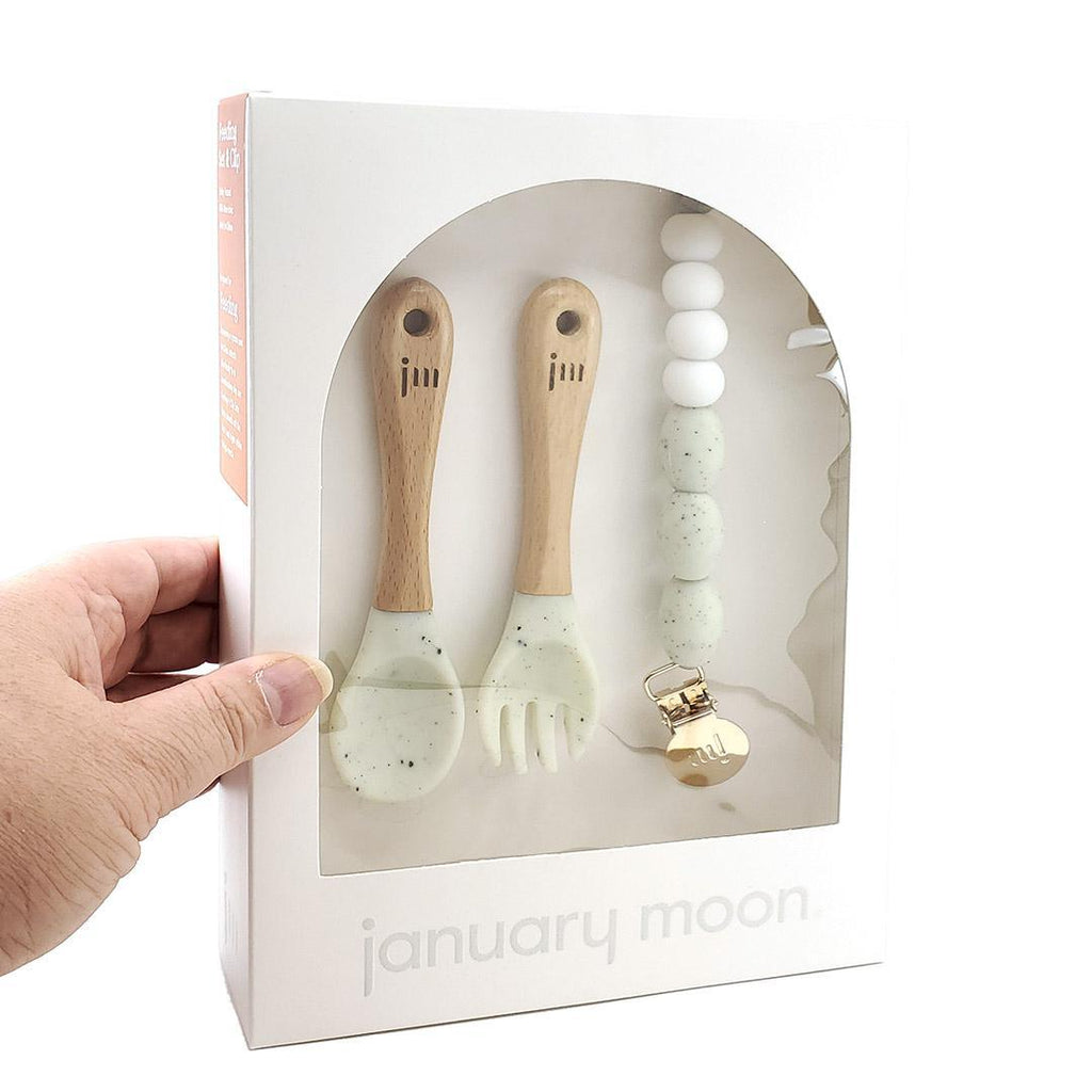 Feeding Set - Fork and Spoon with Clip (Moonlight Gray) by January Moon