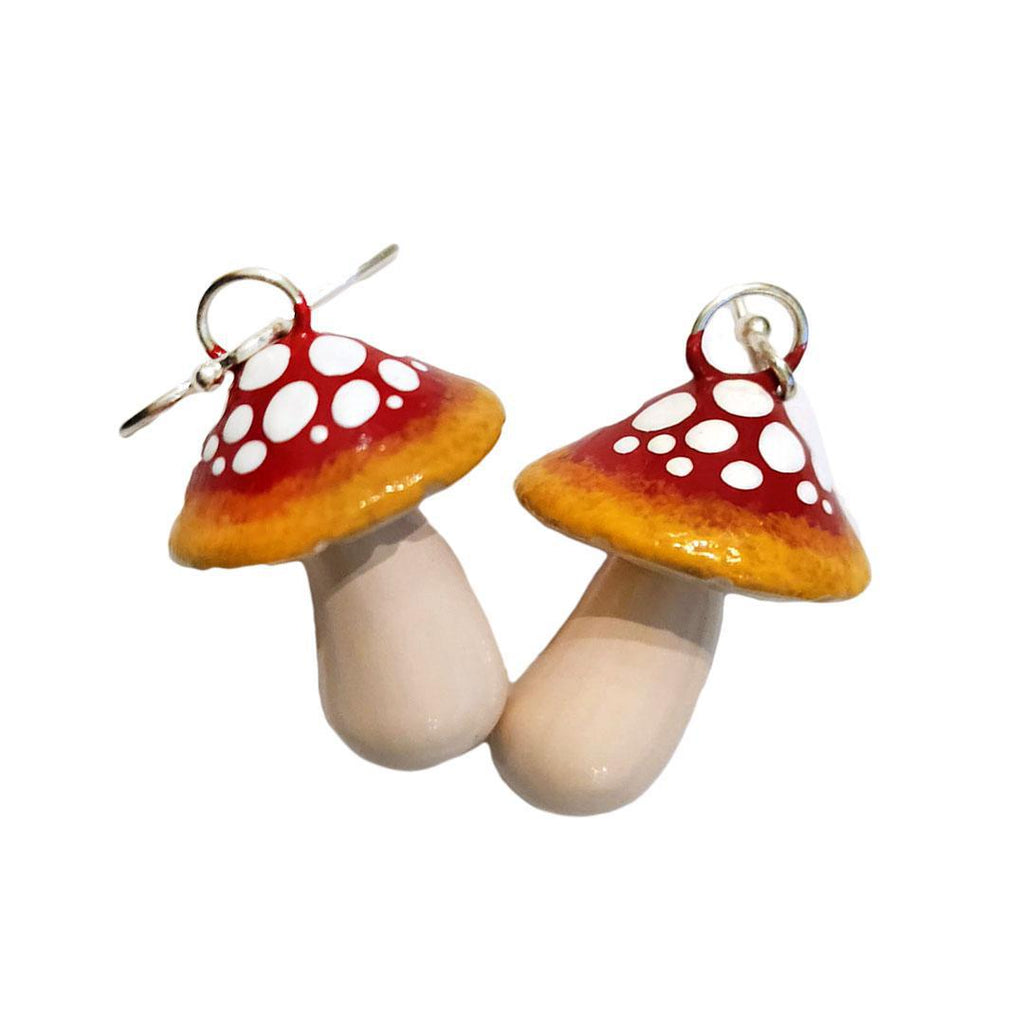 Earrings - Large Red Mushroom Drops by Mariposa Miniatures