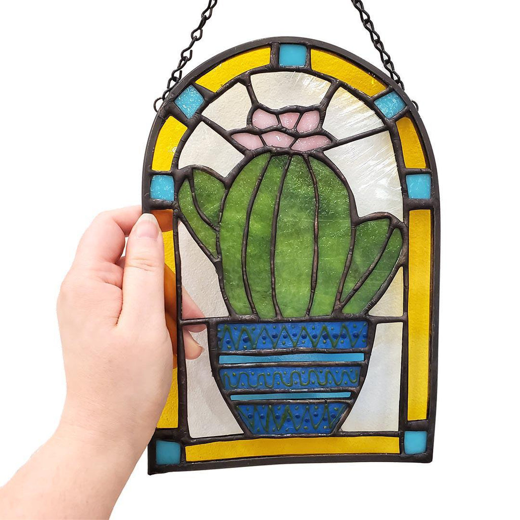 Wall Art - Cactus in Window Frame Stained Glass By Kokoro Designs
