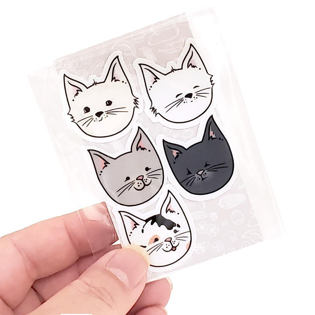 Tiny Stickers - Set of 5 - Kitty Cat Heads (Assorted) by World of Whimm