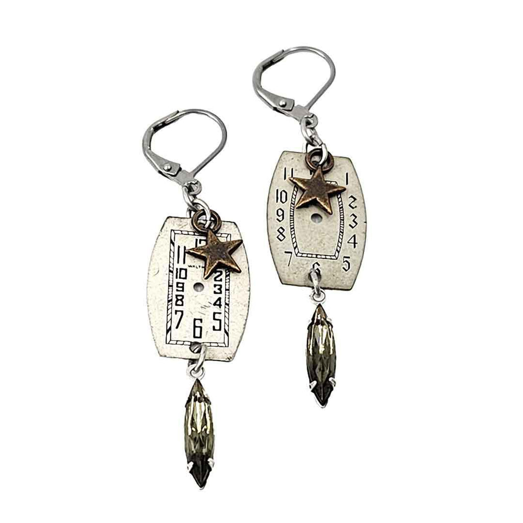 Earrings - Watch Dials - Dark Sparkle Time Stainless Steel by Christine Stoll | Altered Relics