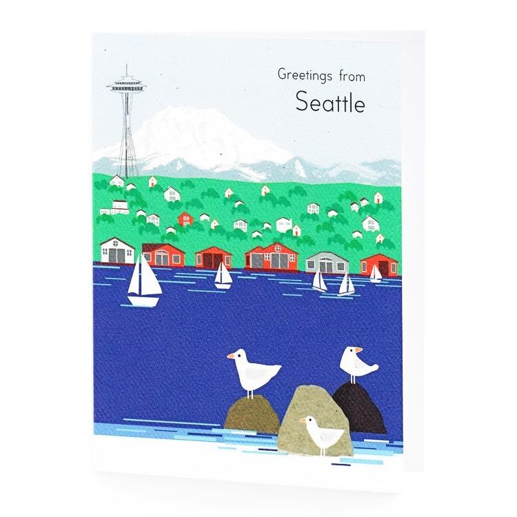 Card - Seattle - Greetings from Seattle Lake Union (Offset) by Ilee Papergoods