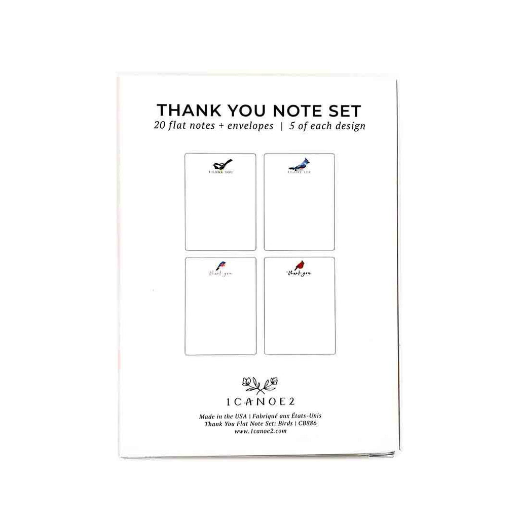 Boxed Set - Set of 20 Flat Note Cards - Thank you Birds by 1Canoe2