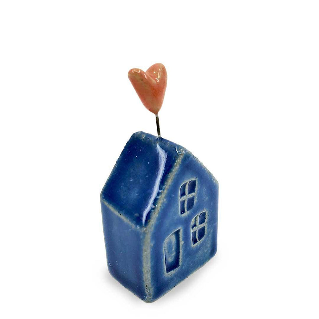 Tiny Pottery House - Dark Blue with Heart (Pink or Red) by Tasha McKelvey