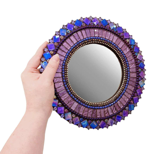 Mosaic Mirror - 10in Round (Magic Purples) by Zetamari Mosaic Artworks