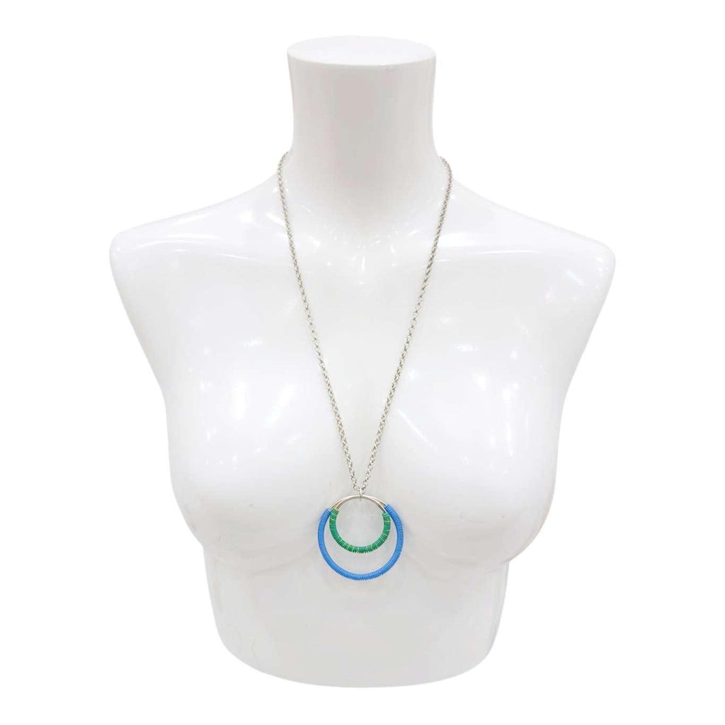 Necklace - Large Double Circle (Blue Green Telecom Wire) by XV Studios
