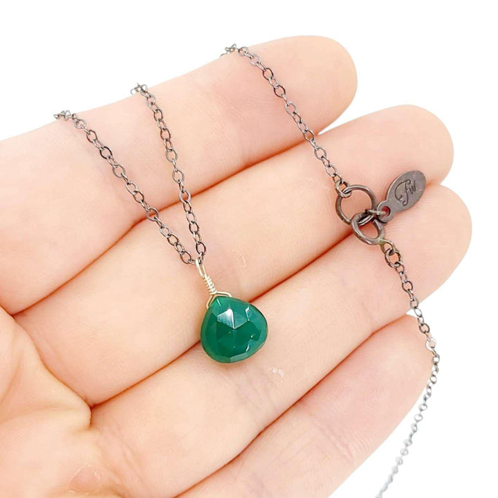 Necklace - Sterling Gemstone Drop (Green Onyx) by Foamy Wader