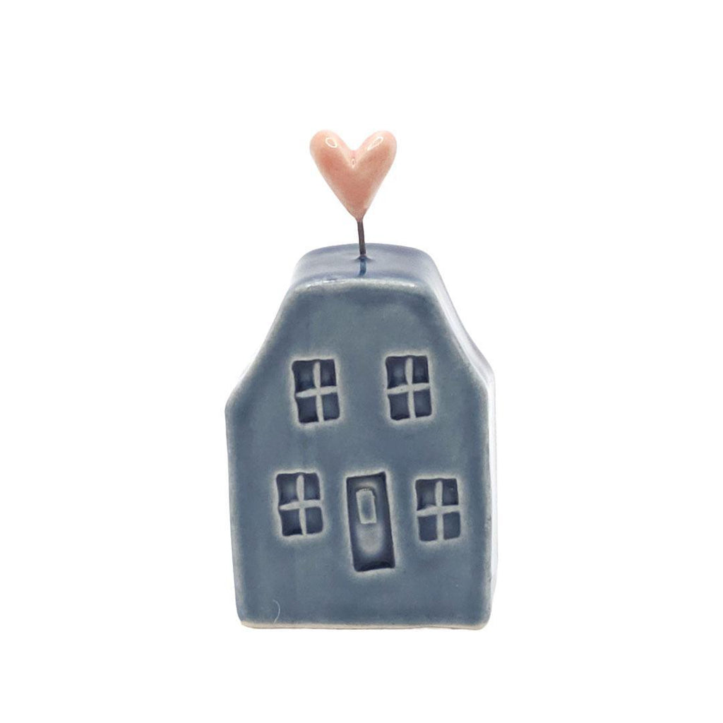 Tiny Pottery House - Dark Teal Glossy with Heart (Pink or Red) by Tasha McKelvey