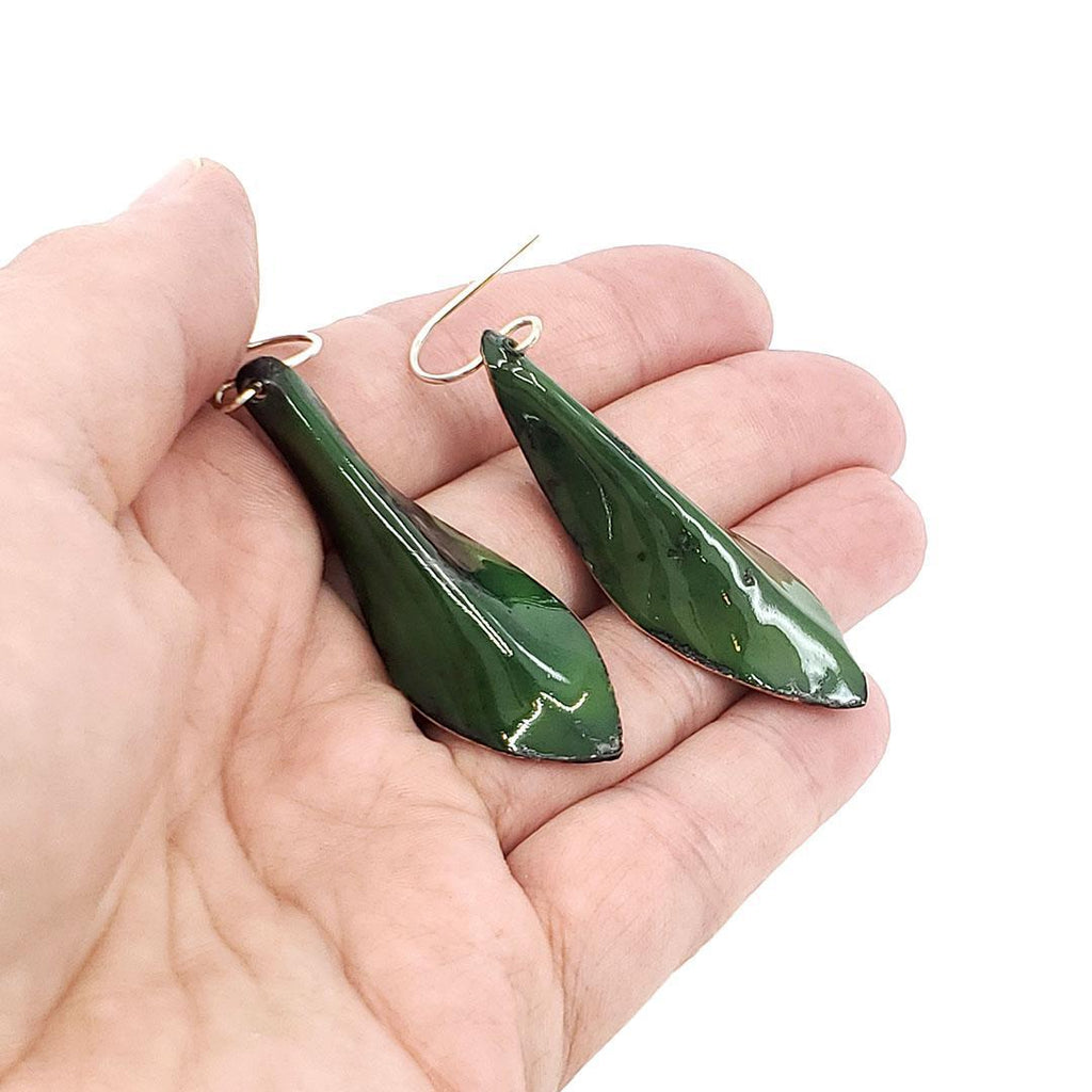 Earrings - Small 3D Leaves (Forest Green) by Magpie Mouse Studios