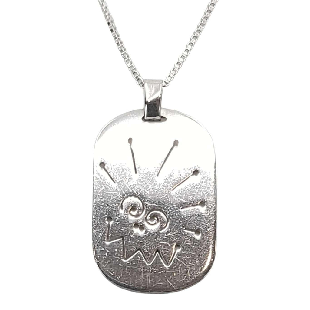 Necklace - Funky Face Cutout Wide Oblong Pendant 30in Chain (Sterling Silver) by imakecutestuff