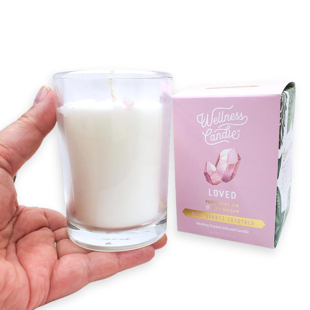 Candle 8oz - Rose Quartz (Loved) Clear Glass by Bee Lucia