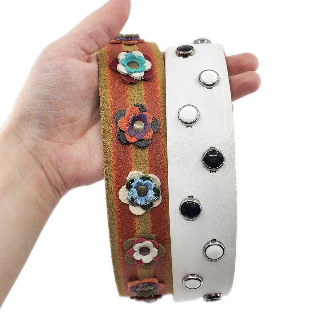 Dog Collar - L-XL - Double Red Stripe with Multicolor Flowers by Greenbelts