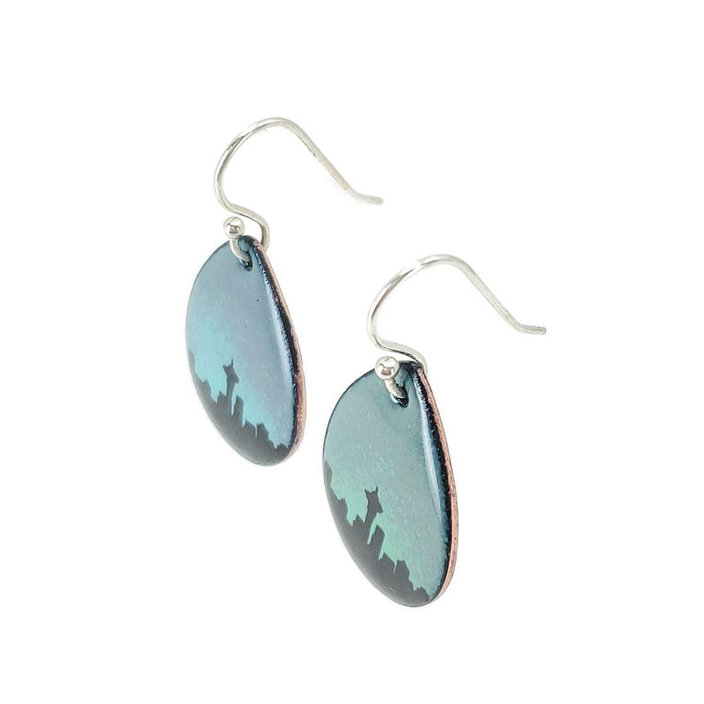 Earrings - Seattle Skyline Medium Teardrop (Gray Aqua Ombre) by Magpie Mouse