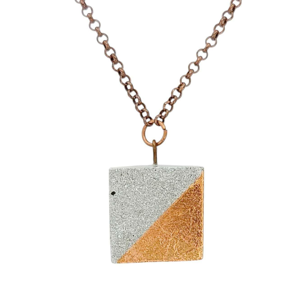 Necklace - Gilded Concrete Cube Pendant (Copper) by Studio Corbelle