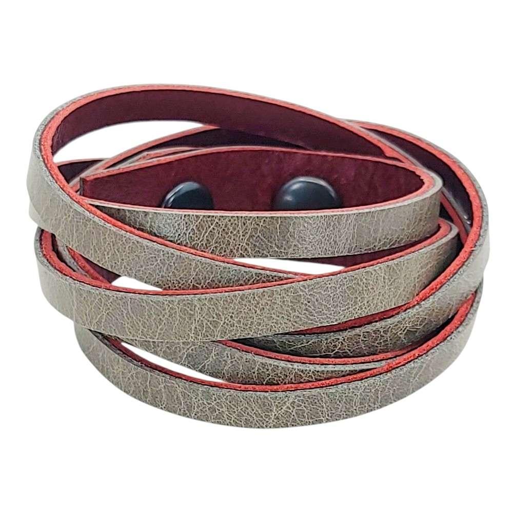 Bracelet - Double Wrap (Cranberry and Gray) by Oliotto