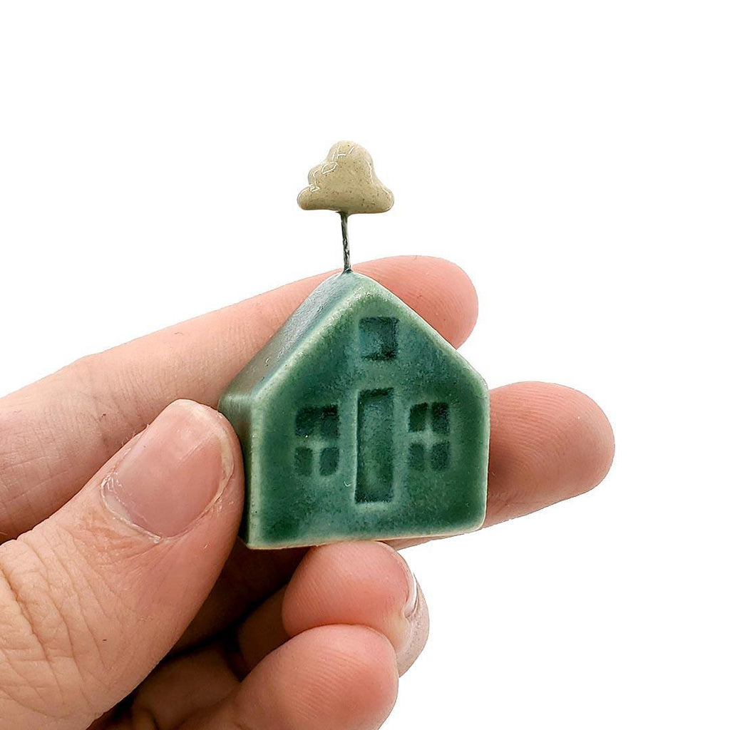 Tiny Pottery House - Teal with Cloud (Matte or Gloss) by Tasha McKelvey