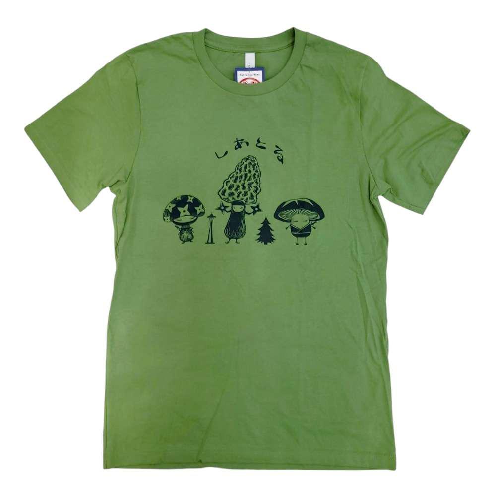 Adult Tee - Mushroom Ninja Trio on Kelly Green Crew Neck Tee (S-XL) by Namu