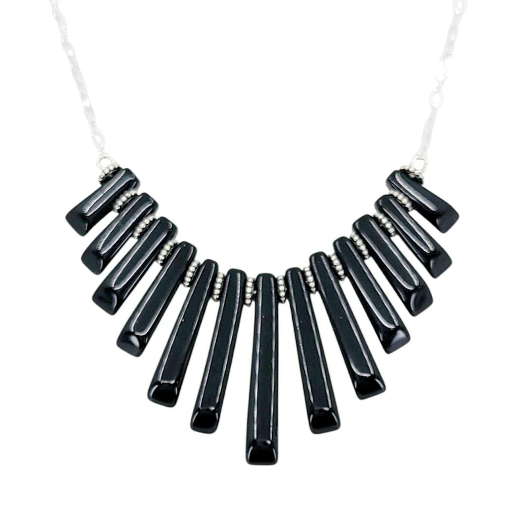 Necklace - Stone Fan (Black Onyx, Sterling Silver) by Tiny Aloha