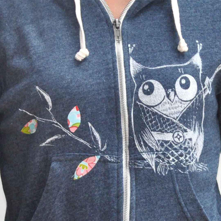 Adult Zip Hoodie - Samurai Owl Leaves Zipper Blue by Namu