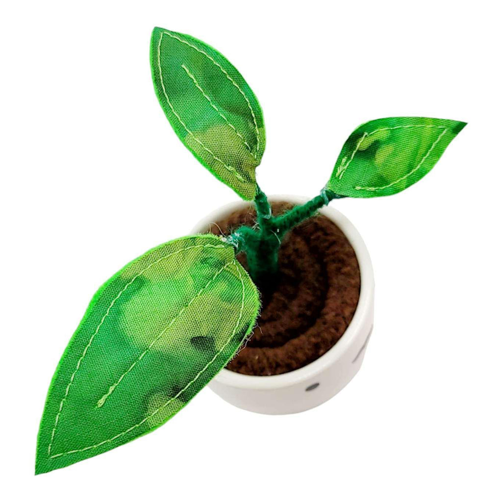 Collectible - Little Sprout Fabric Plant (Mustachioed with Pointy Mottled Green Leaves) by World of Whimm