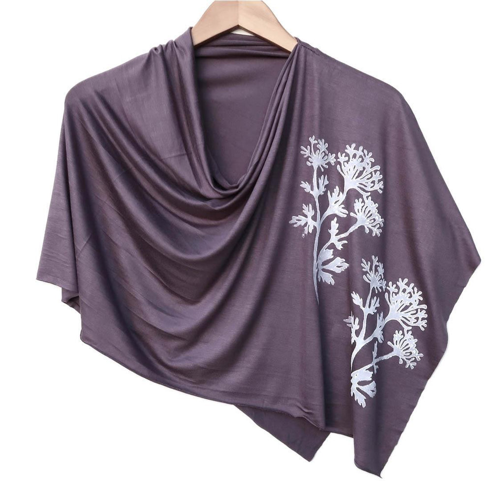 (New) Poncho - Parsley on Dusty Plum (White Ink) by Windsparrow Studio