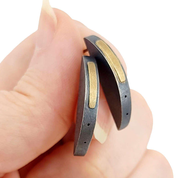 Earrings - Unit Half-Round Sterling Silver and 18k Gold by Janine DeCresenzo